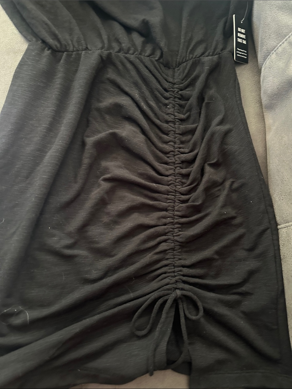 Express Black Ruched Drawstring Mini Dress - Picture 2 of 4